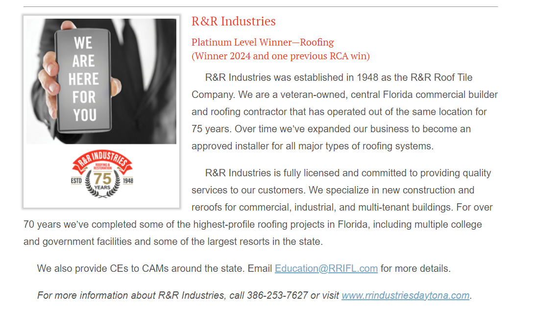 2024 FLCAJ Readers’ Choice Award Winner R&R Industries